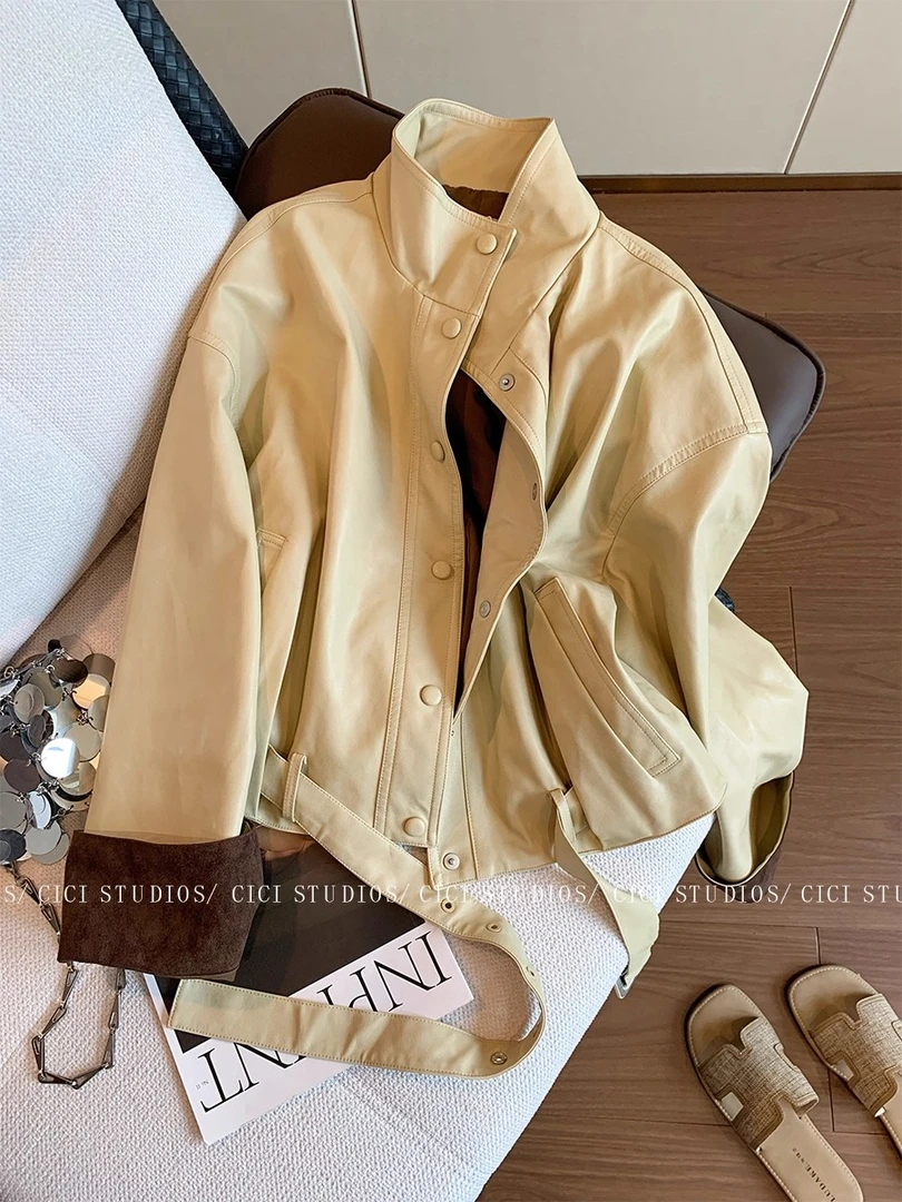 复古卡其色撞色气质短款外套女秋2025新款韩系高级感休闲夹克上衣