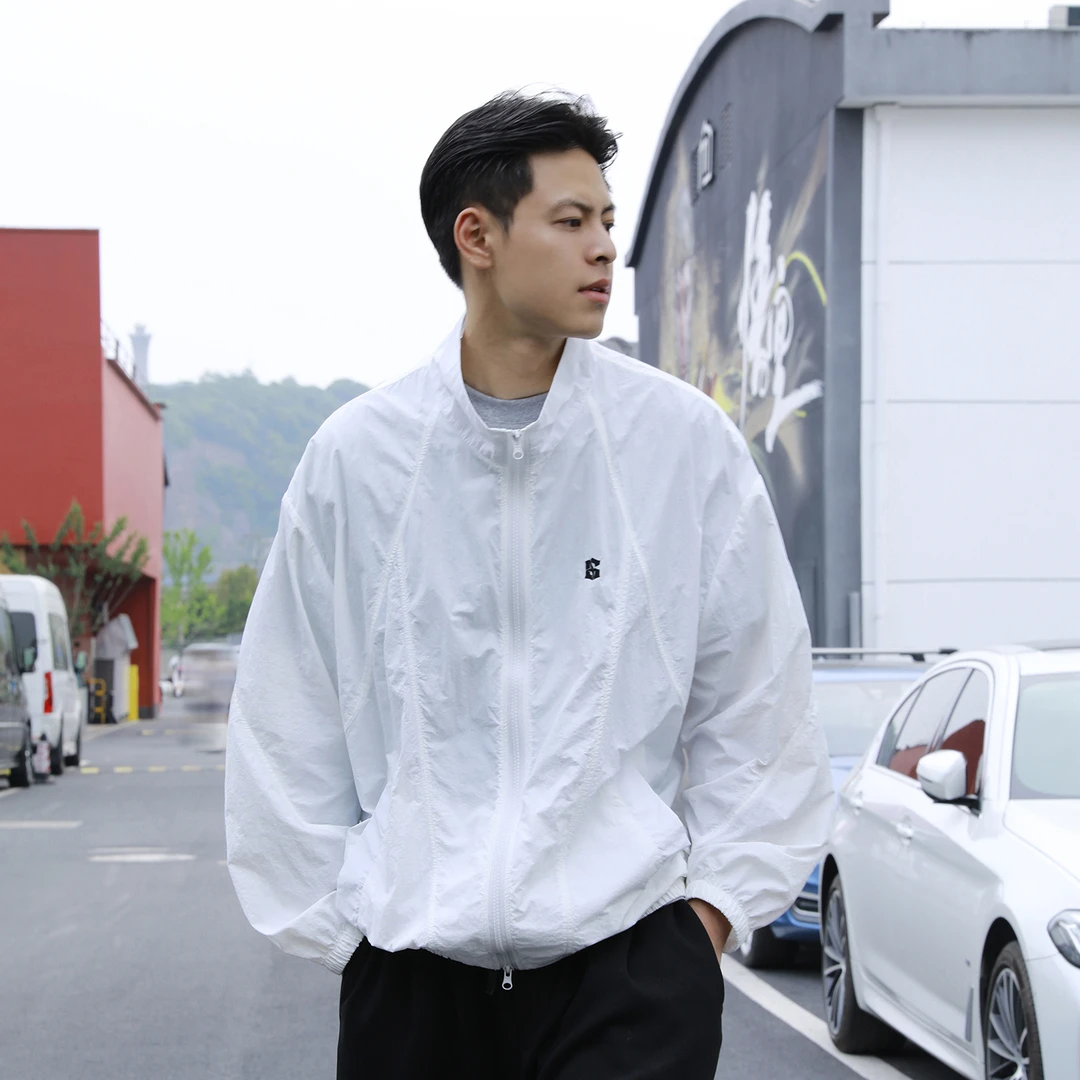 JUNVA男女同款立领防晒服 基础刺绣防泼水薄款纯色夏天防晒衣外套