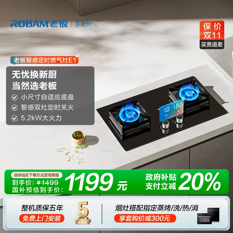 【小灶王】老板E1小尺寸双灶定时猛火灶智能大火力燃气灶