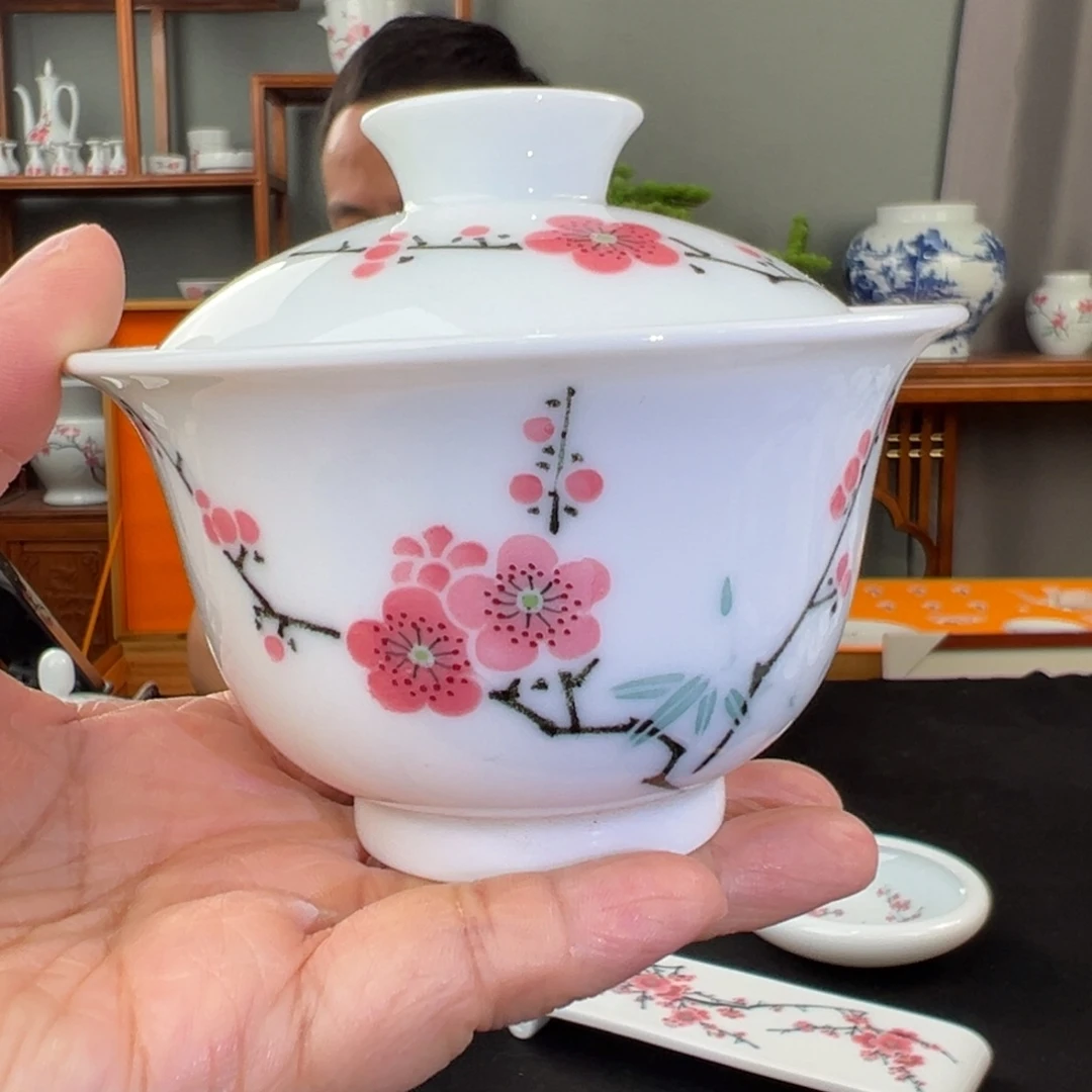 玉泥翠竹红梅盖碗