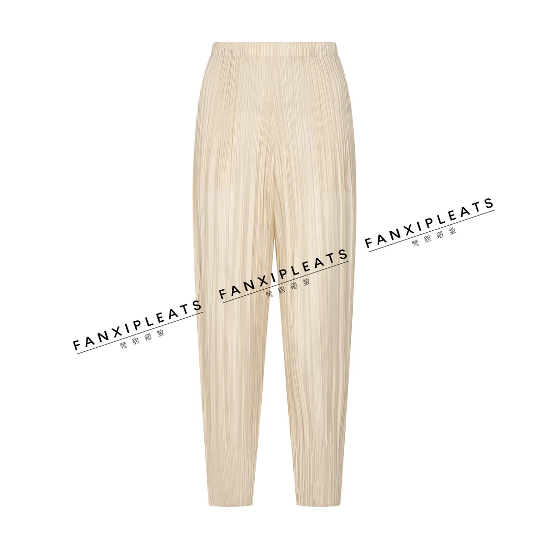 褶皱透气褶皱束脚裤九分裤夏季长裤女装休闲裤