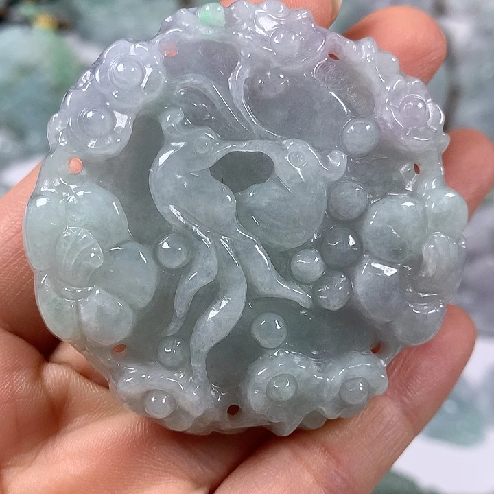 颈饰未镶嵌翡翠花开富贵两面工艺福利