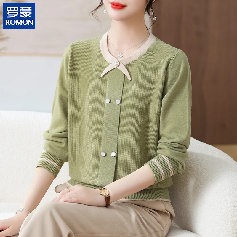 罗蒙妈妈装秋装针织衫高档新款女装中老年女上衣中年秋季休闲小衫