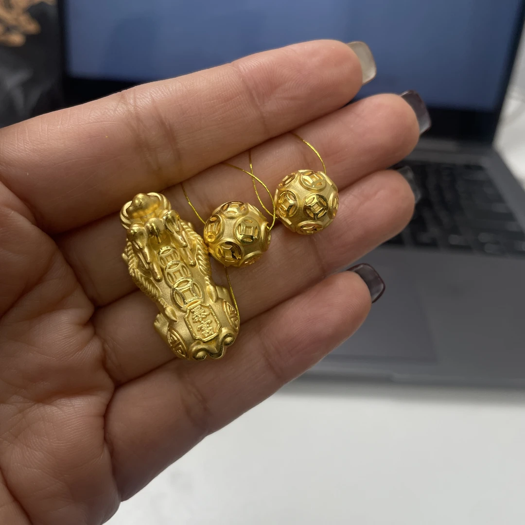 足金三元宝貔貅手串