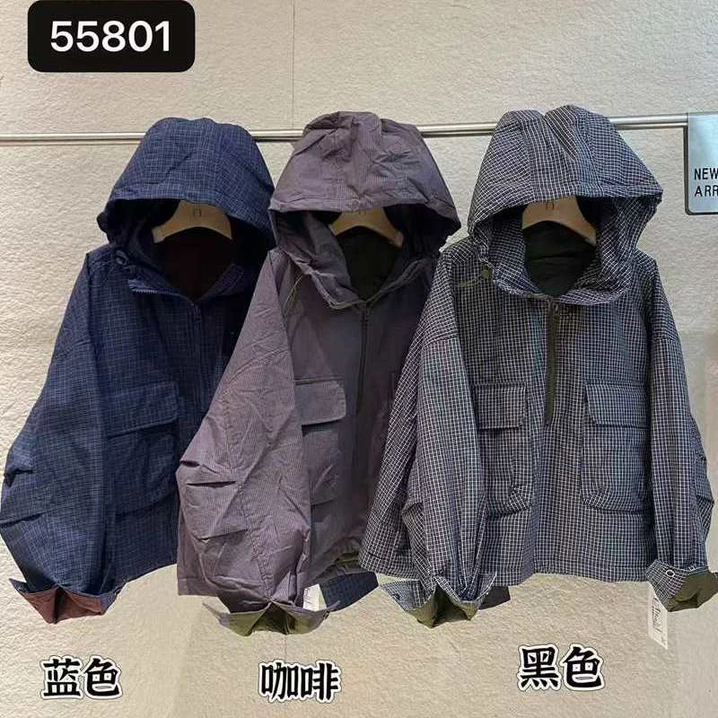 TY55801套头连帽棉衣韩版宽松大码休闲纯棉格子2025秋冬新款潮流