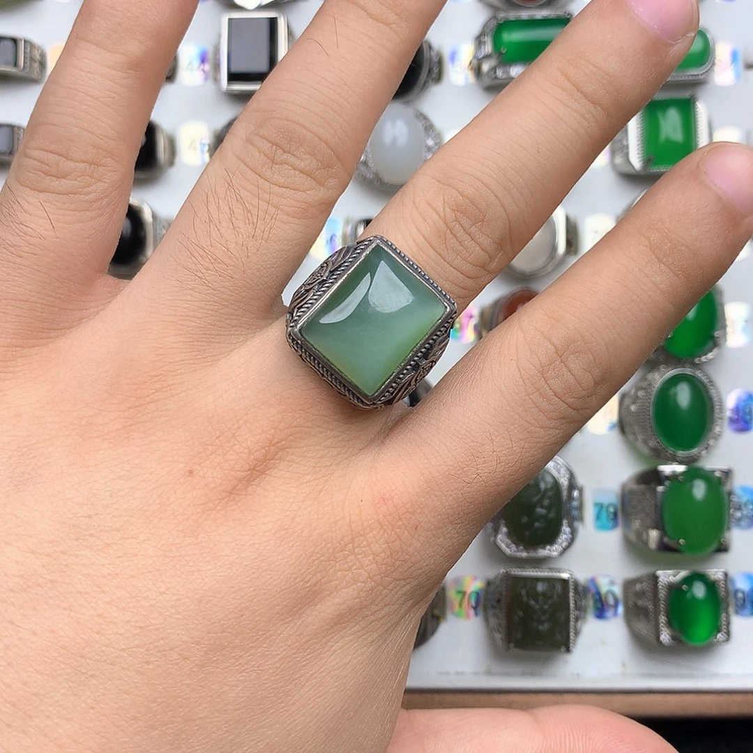 和田玉银S925镶嵌戒指