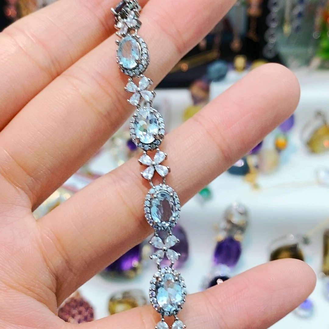 海蓝宝石手链银S925镶嵌