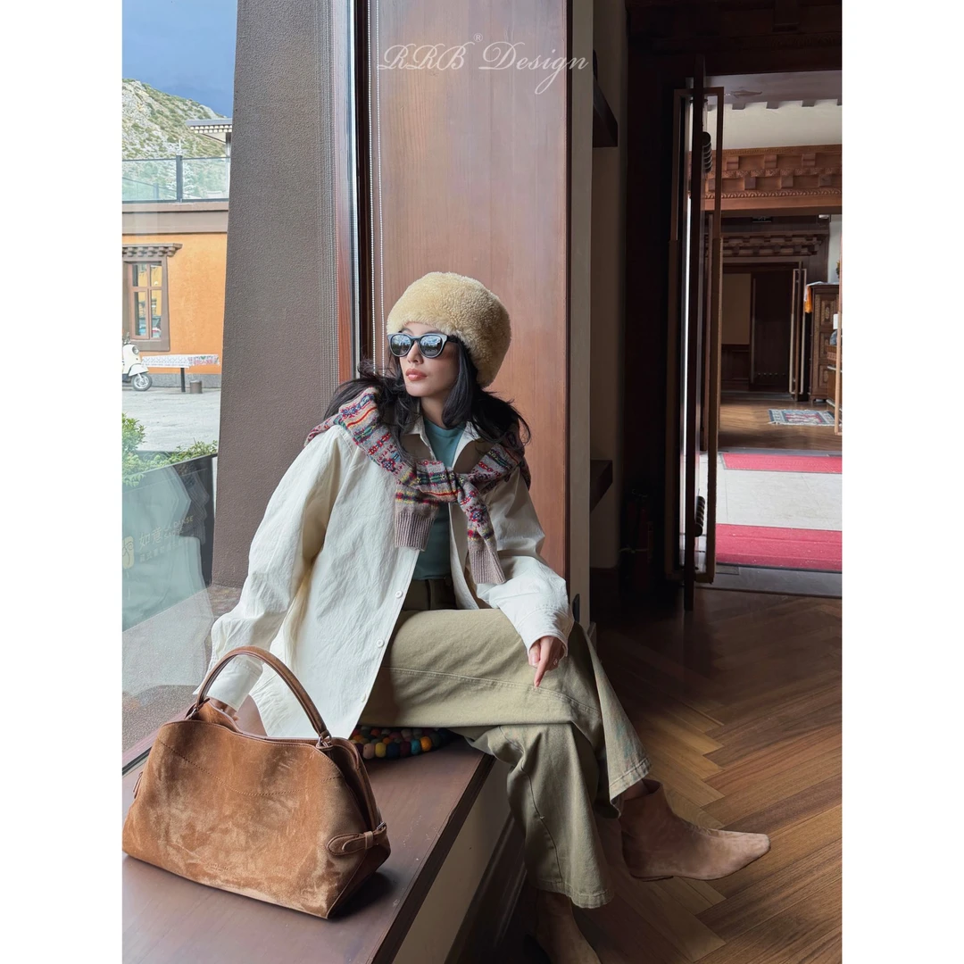 RRB Design 长绒棉宽松显瘦翻领廓形长袖衬衫休闲外套