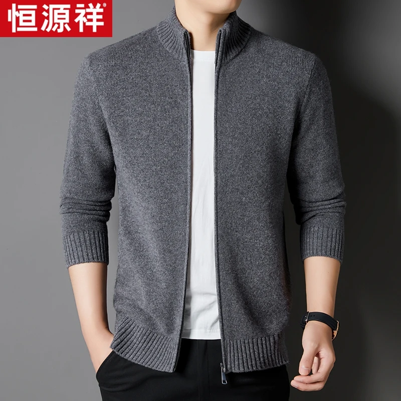 老钱风100%绵羊毛总裁秋冬琥珀流光穿搭轻奢针织男羊毛开衫外套