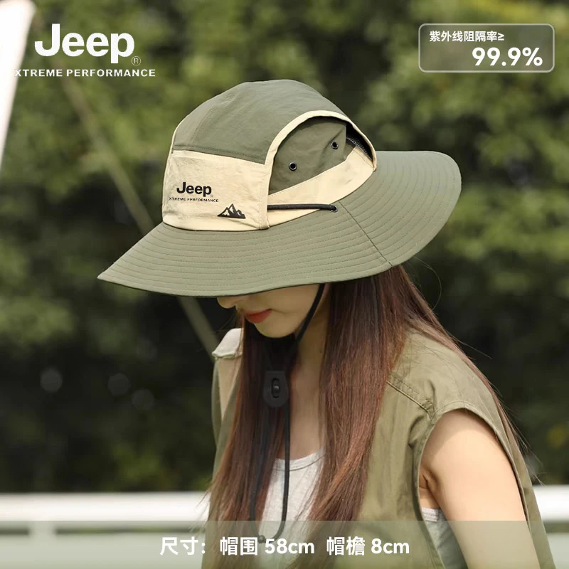JEEP渔夫帽男夏季防紫外线钓鱼帽女登山防晒帽子户外太阳帽遮阳帽