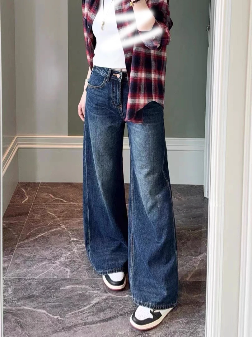 67115 云云 深色加绒阔腿裤牛仔裤冬季新款中高个子必入宽松遮肉