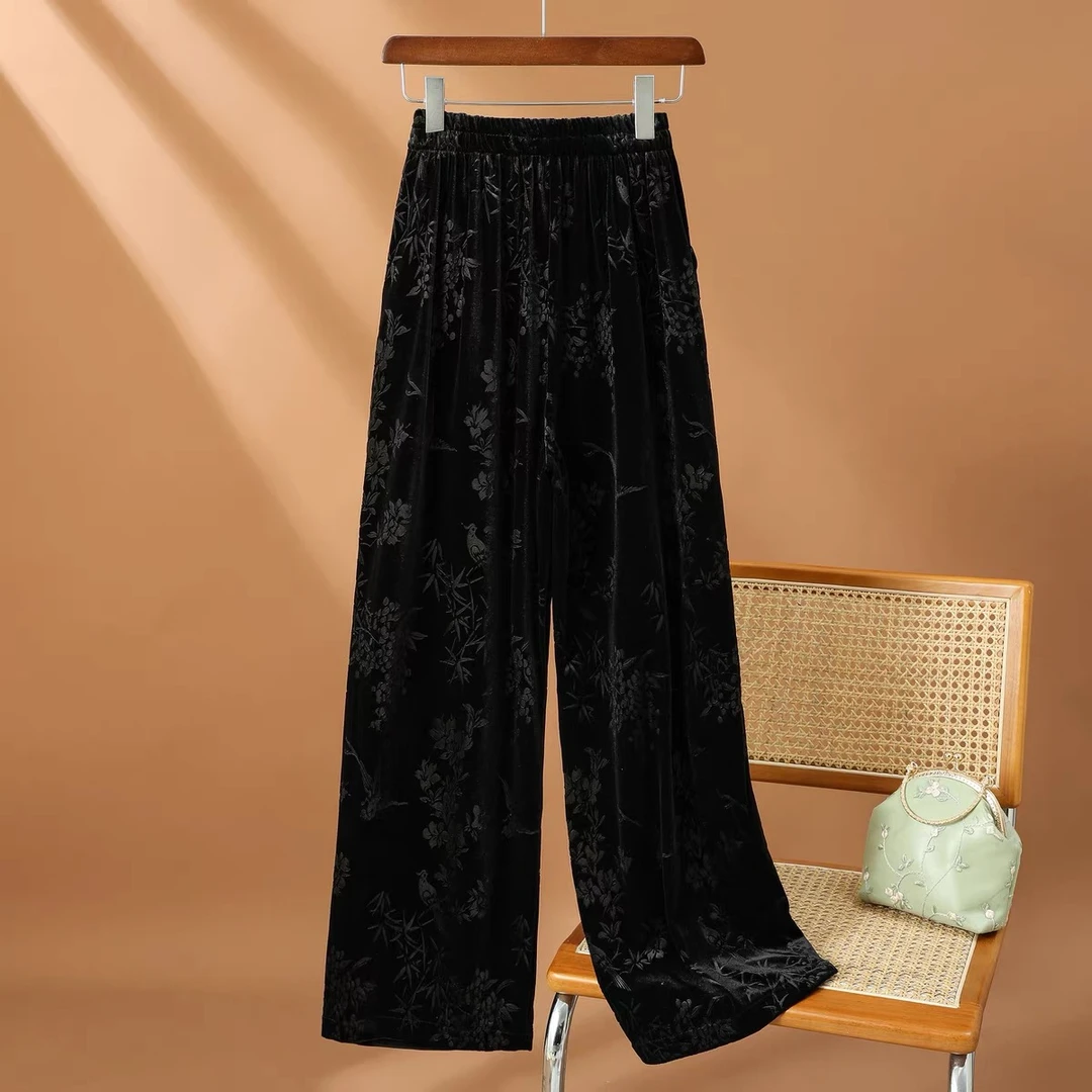 【董小姐专属】中国风提花高腰简裤春秋气质高级感垂感裤女