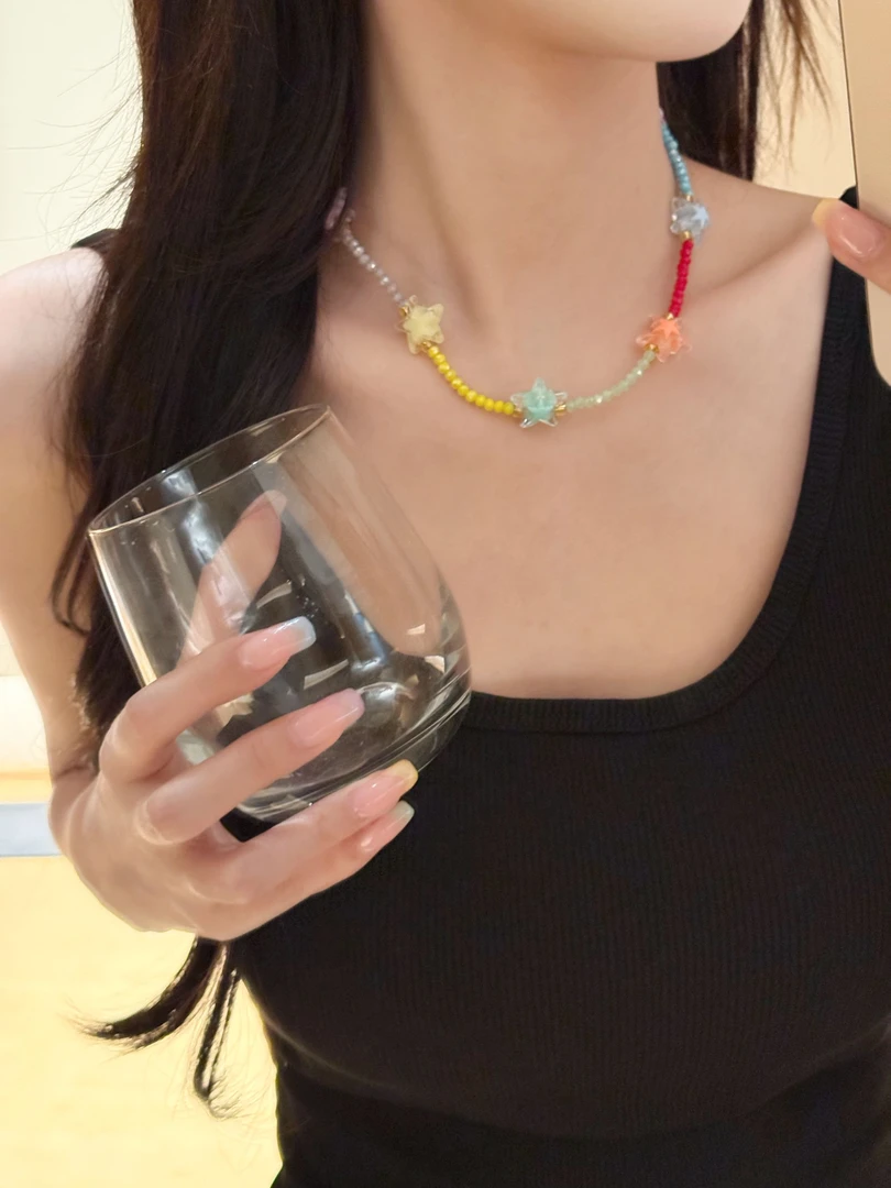 非金属树脂项链 多巴胺女孩项链彩色串珠项链女小清新甜美锁骨链
