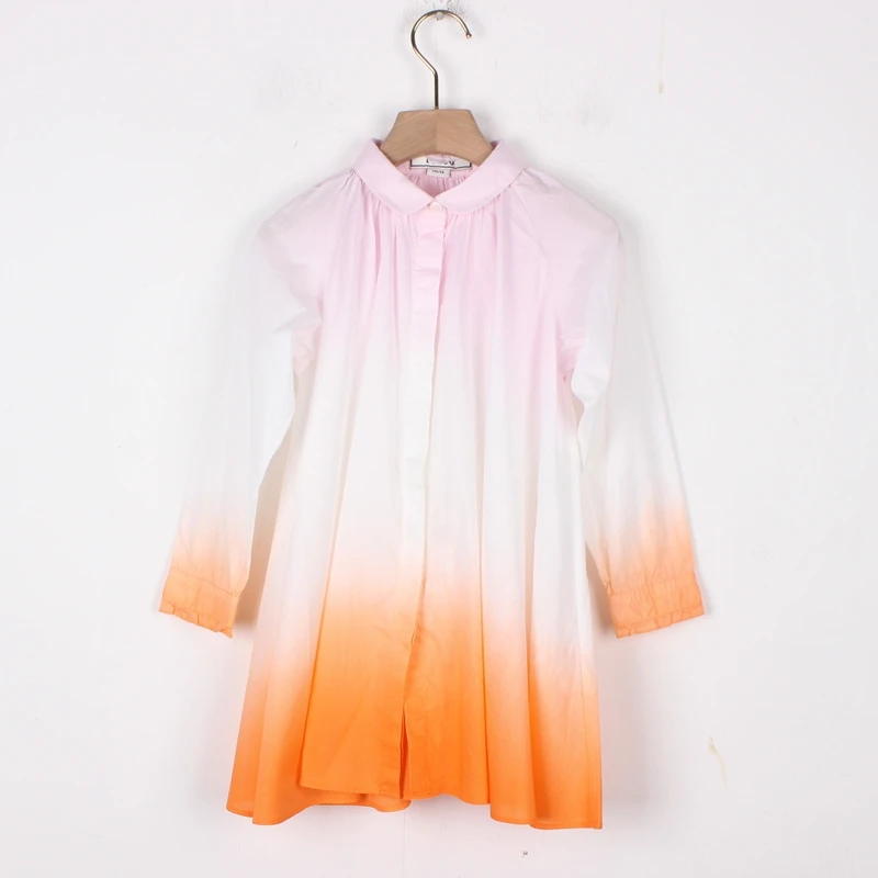 女童春季新款衬衫连衣裙宽松撞色中大童时髦长袖衬衣童装2Z15425