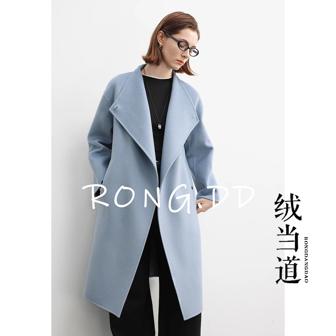 【绒当道】设计师不规则领舒适双面呢大衣2365