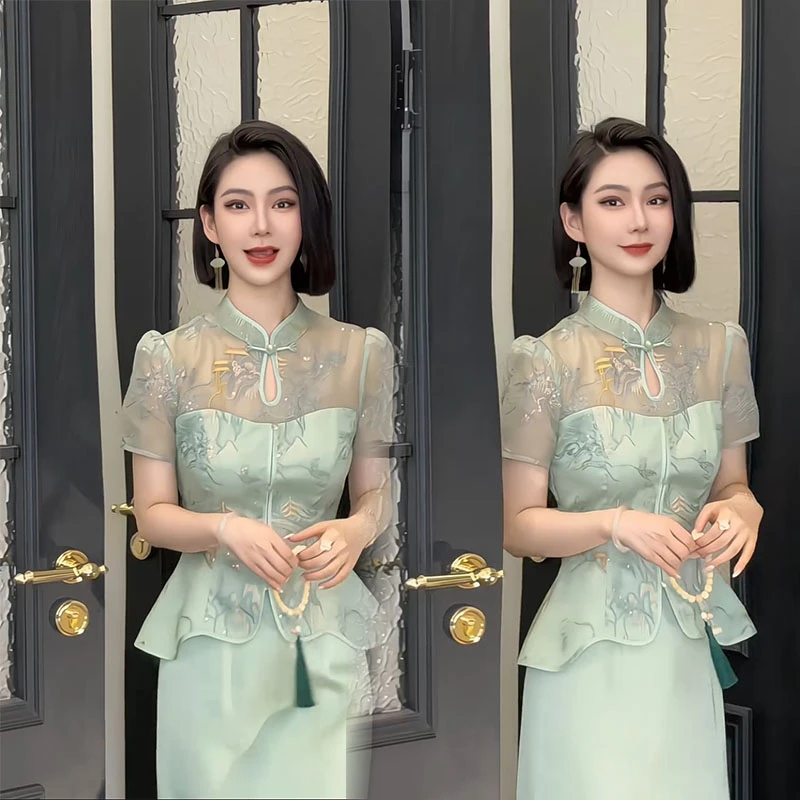 新中式女装上衣清冷气贵感潮夏季新款两件套女2025半身裙套装国风
