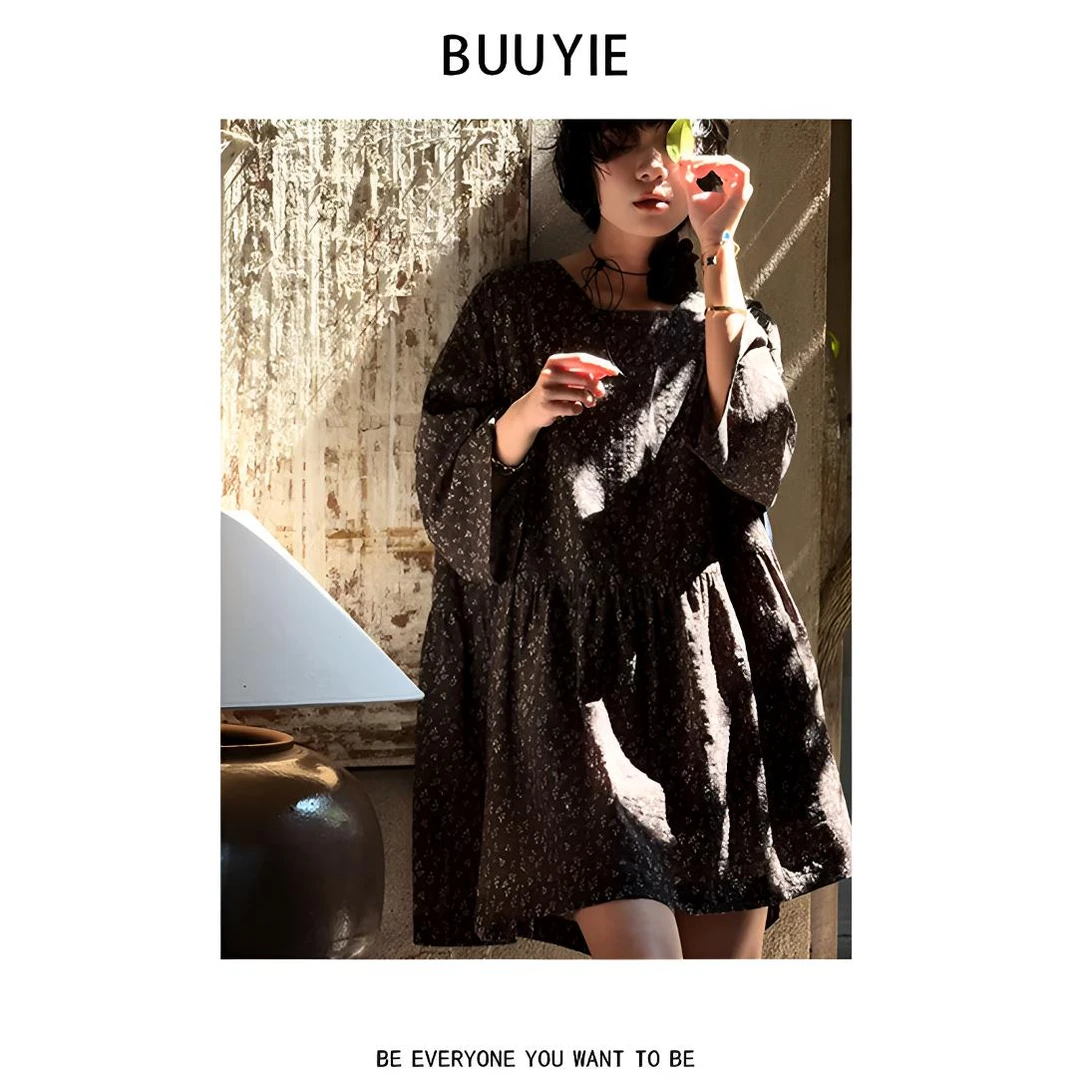 BUUYIE 25SS【闻韶】时尚高级感显瘦印花工艺连衣裙 250712