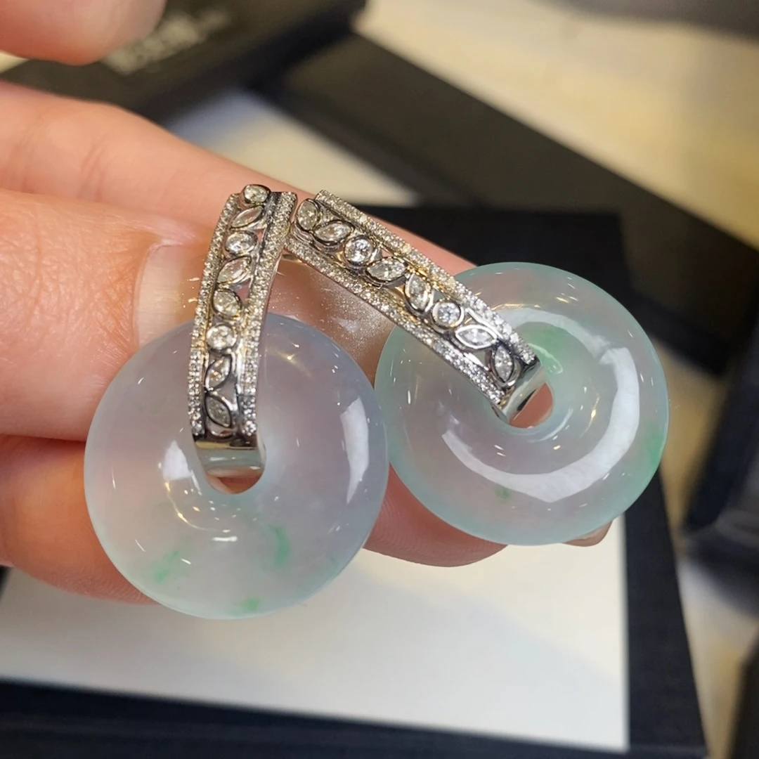 翡翠耳饰18K金镶嵌甜甜圈