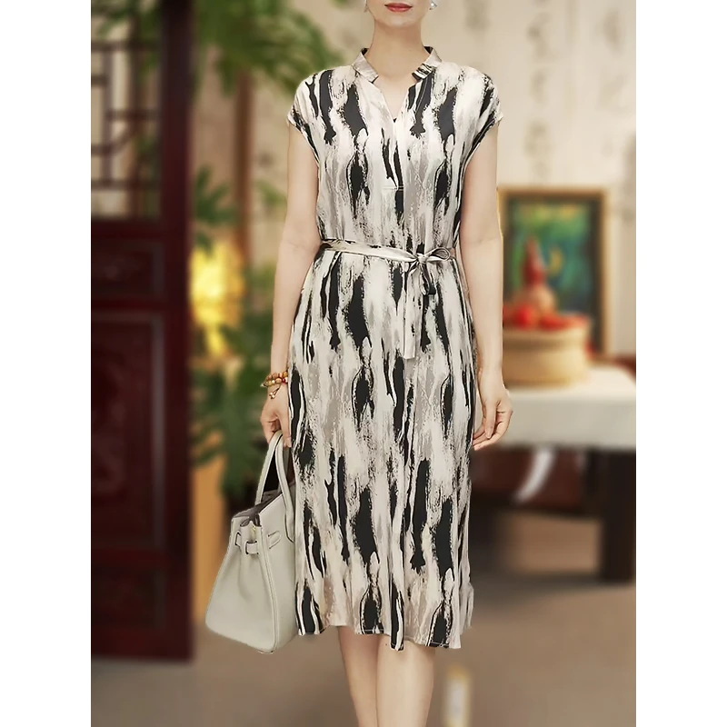 【山止川行】新款夏季热卖桑蚕丝连衣裙新款优雅时尚中长裙12539