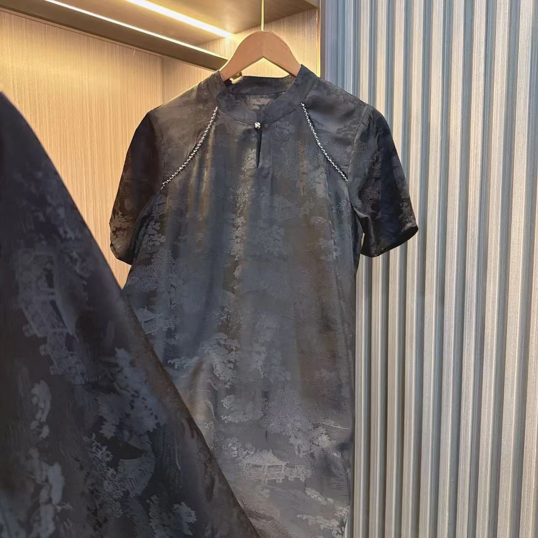 晚风-新中式气质赫本风改良国风夏季高级感复古绝美连衣裙