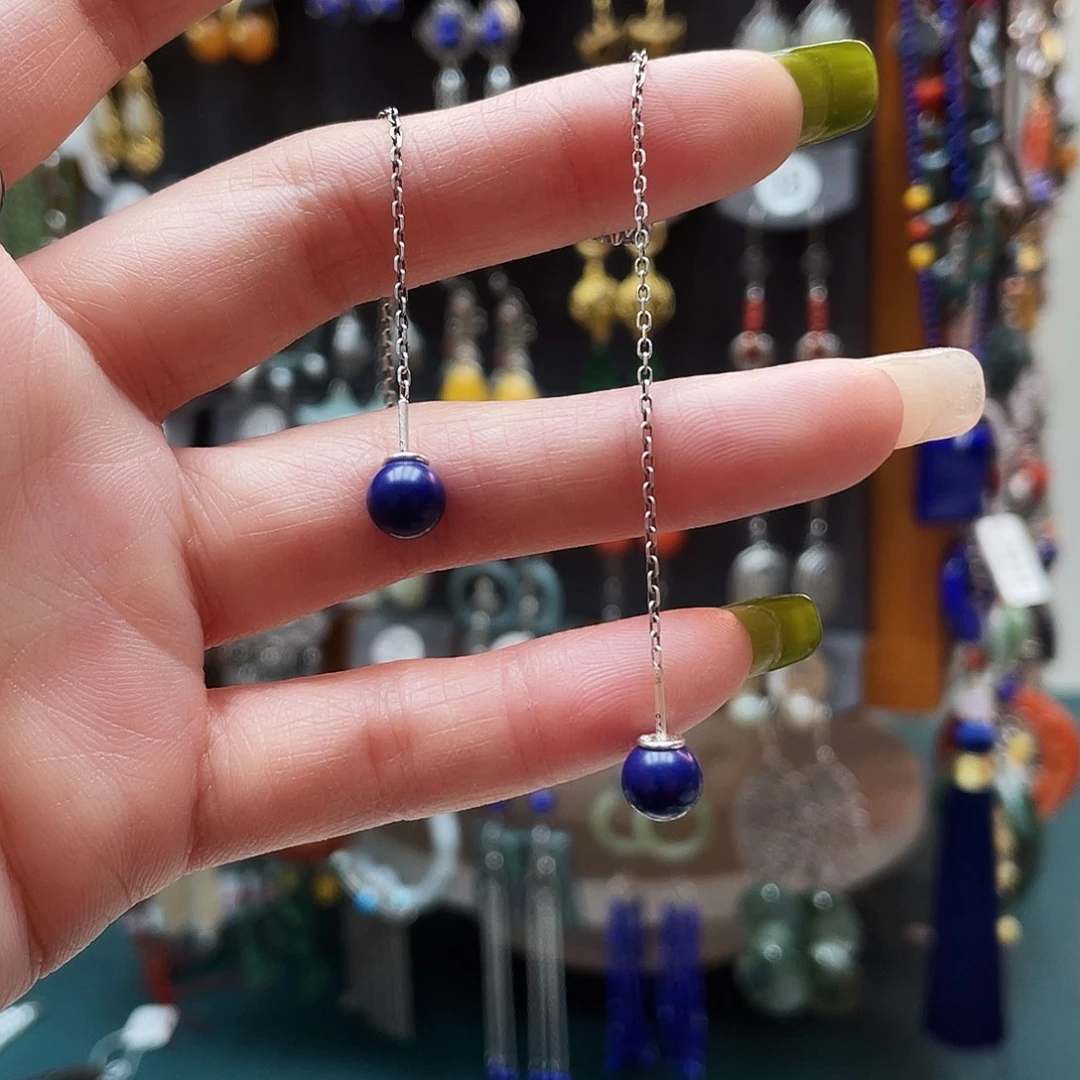 青金石银S925镀金镶嵌耳饰饰品