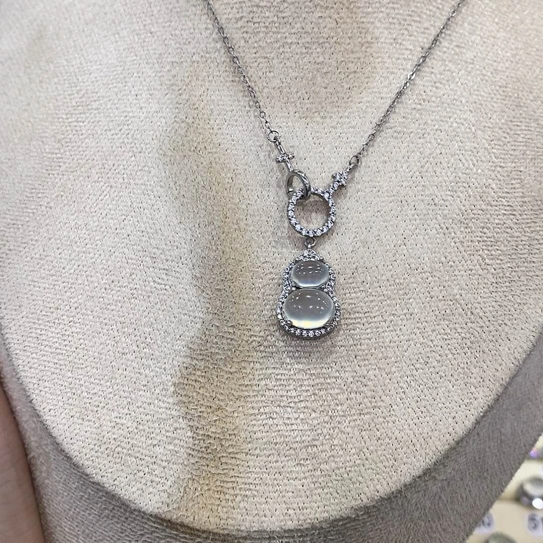 蛇纹石玉银S925镶嵌颈饰