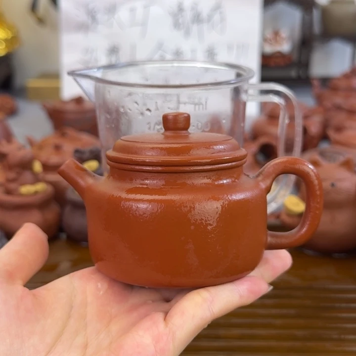 紫砂茶壶朱泥全手德钟150毫升