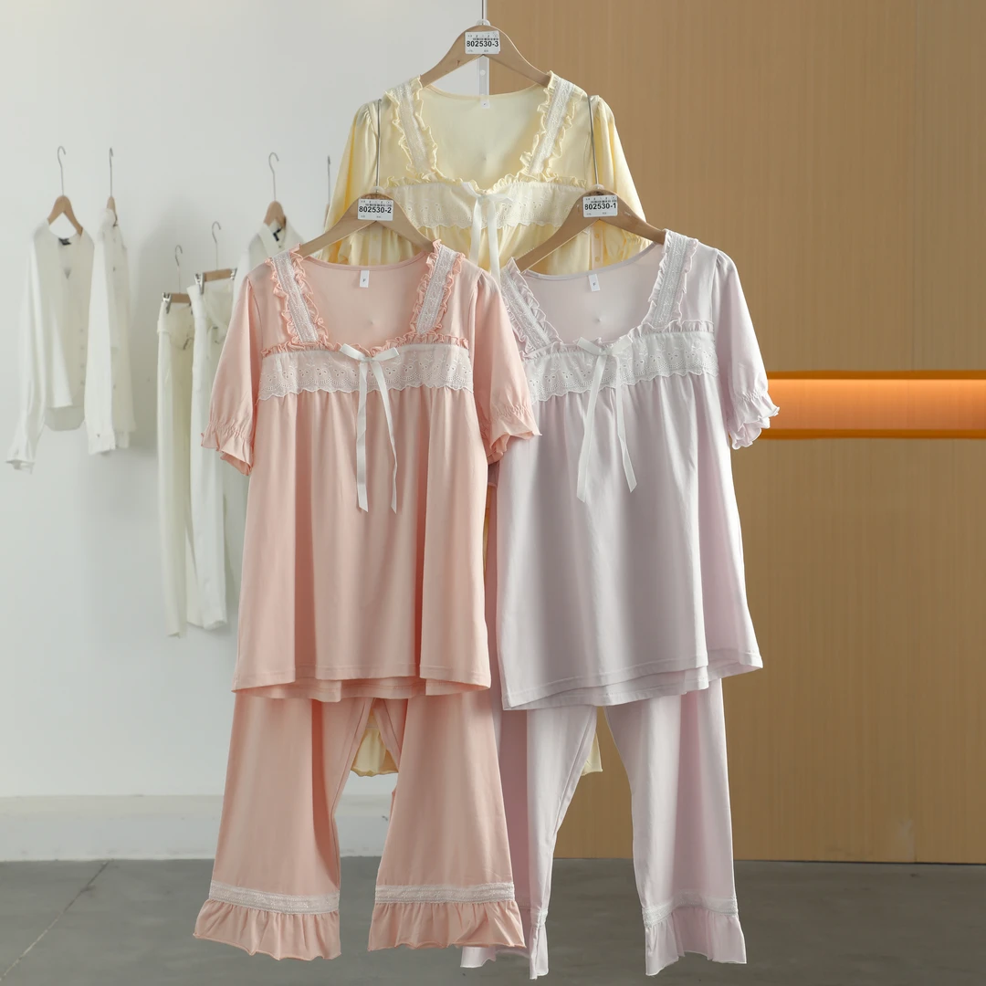 【唐长老自营】货号802530-1/2/3女装纯色花边睡衣套装