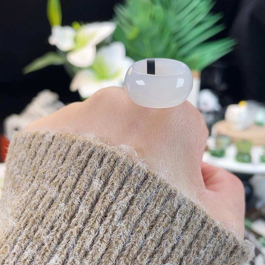 和田玉未镶嵌戒指E67冰玉藕粉墩墩17