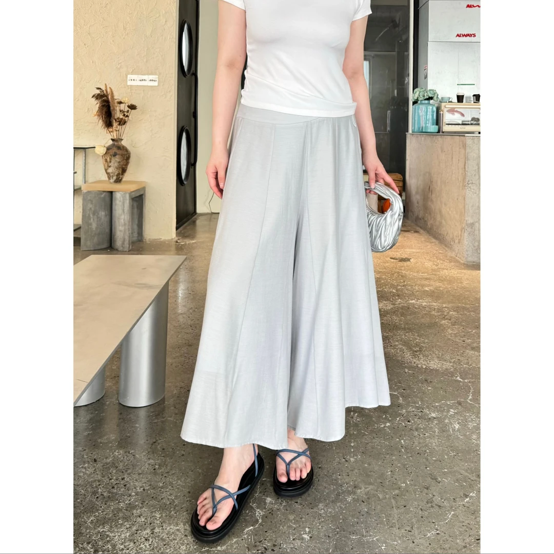 晶咕【是心动呀！】韩系慵懒风下摆不规则高腰A字阔腿裙裤休闲