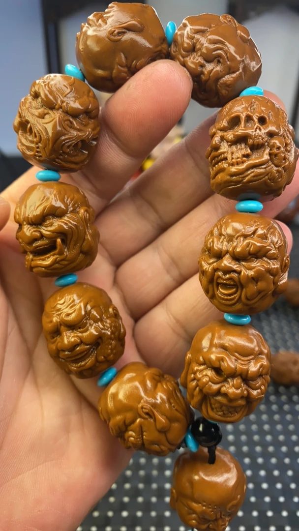 2.2山鬼向死由生双面雕刻手串黄金树上沉水核不是橄榄核是沉水核