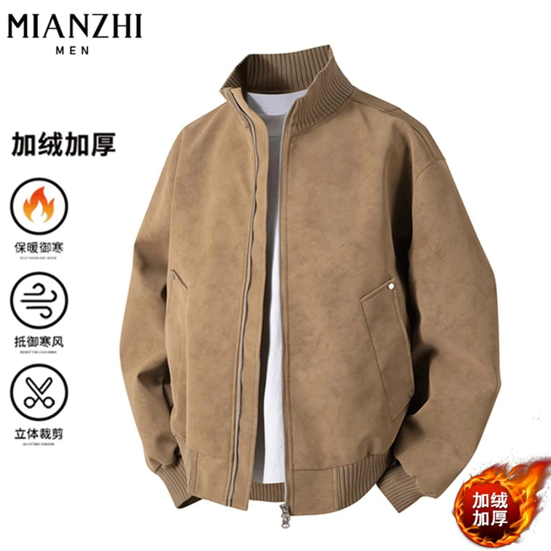 棉致潮牌春秋复古简约舒适百搭pu皮机车夹克男士宽松休闲立领外套