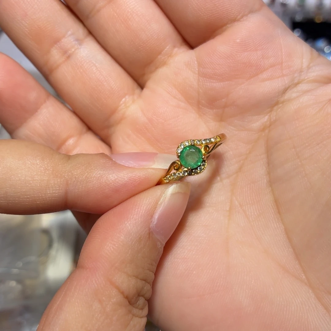 祖母绿戒指银S925镶嵌