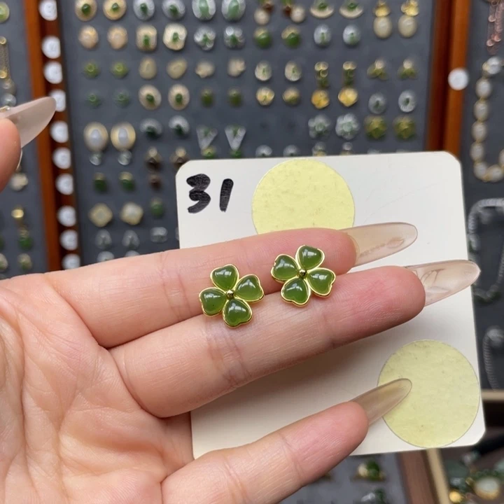 银S925镶嵌和田玉耳饰