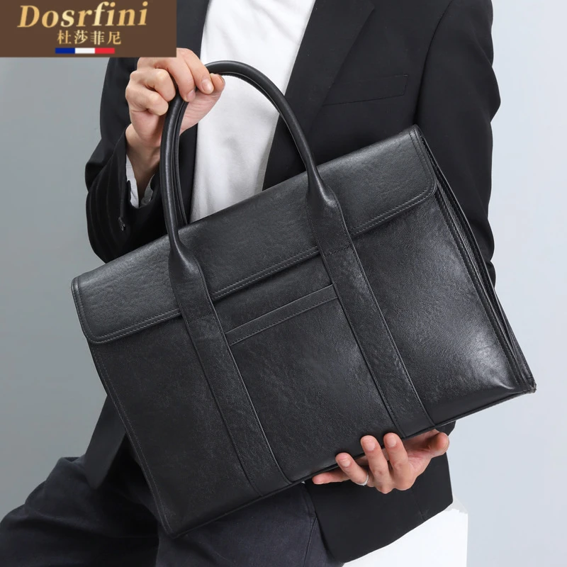 真皮手提包男高级感高端休闲时尚大容量商务电脑包牛皮男士公文包