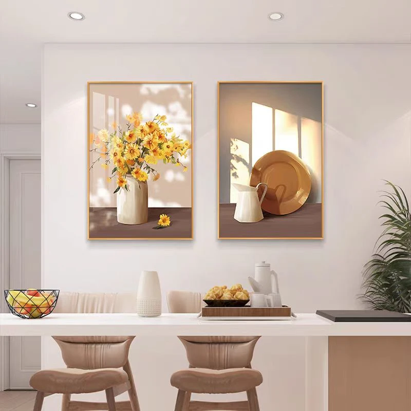 平安喜乐奶油风餐厅装饰画简约现代饭厅餐桌背景墙挂花