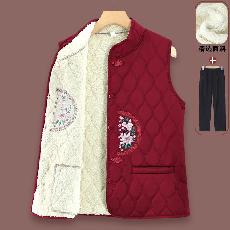 中老年人秋冬保暖马甲女奶奶加绒加厚背心老太太马夹妈妈坎肩外套