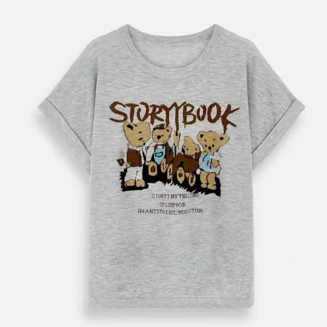 夏季新款卡通小熊短袖女装上衣圆领时尚显瘦T恤8866