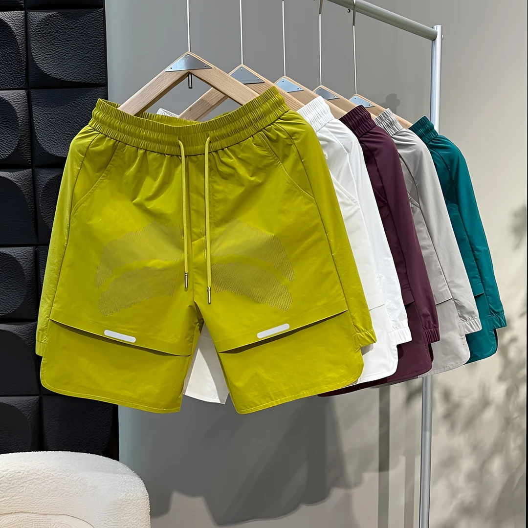 夏季潮牌拼接多巴胺休闲短裤男士时尚百搭网眼透气沙滩运动五分裤