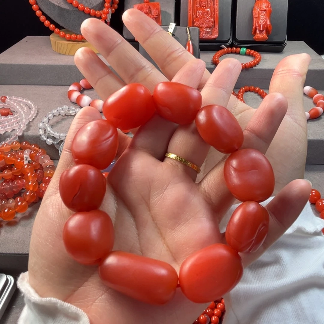 贺***雪南红玛瑙未镶嵌卡6柿子红108多圈