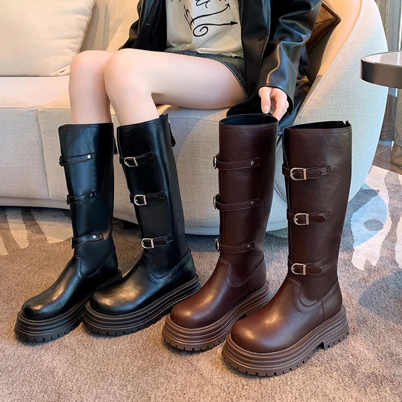 大筒围111-2粗腿骑士靴胖mm长筒靴机车靴秋冬高靴厚底大码女靴