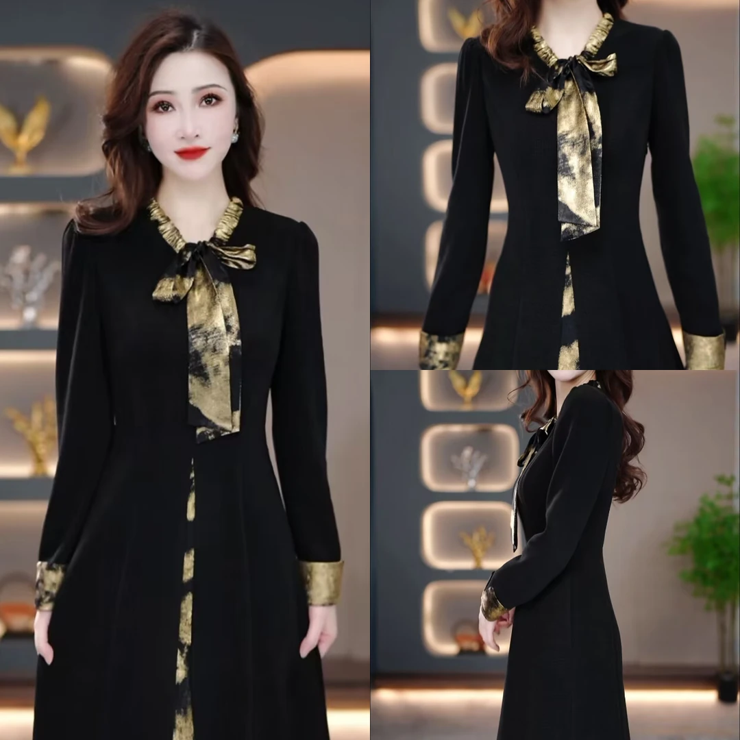 秋冬加厚连衣裙2024秋冬新款显瘦修身气质遮肚加厚裙子MY24YS1231