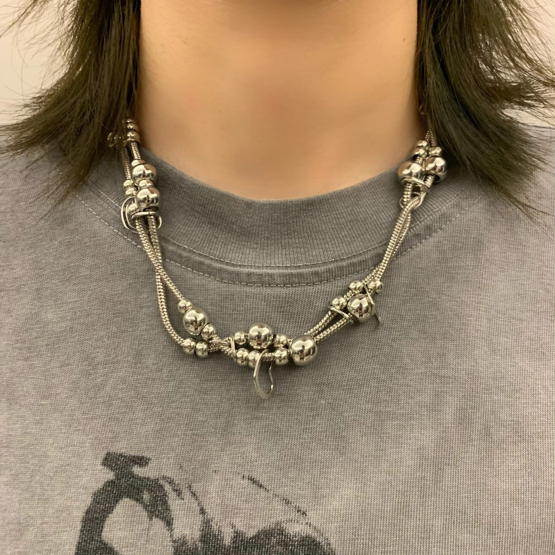 钛钢项链 周末饰界/.双层叠戴圆珠项链ins冷淡高级感简约小众项链
