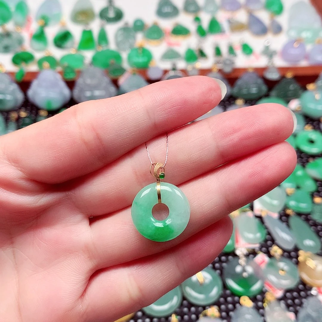 翡翠18K金镶嵌吊坠(不含链)