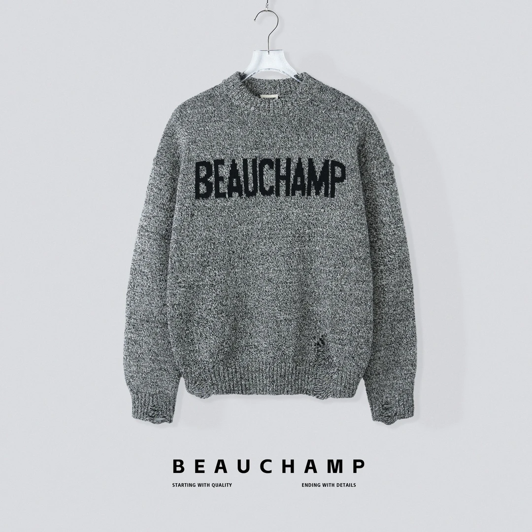 Beau champ品牌 秋冬男士复古圆领休闲宽松打底提花毛衣 7007#