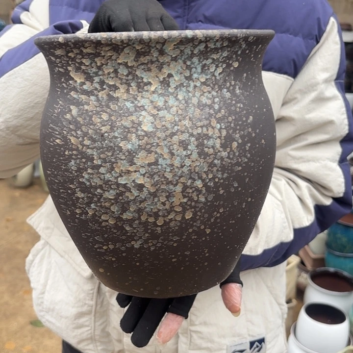 紫砂茶碗泼墨口径22高度23