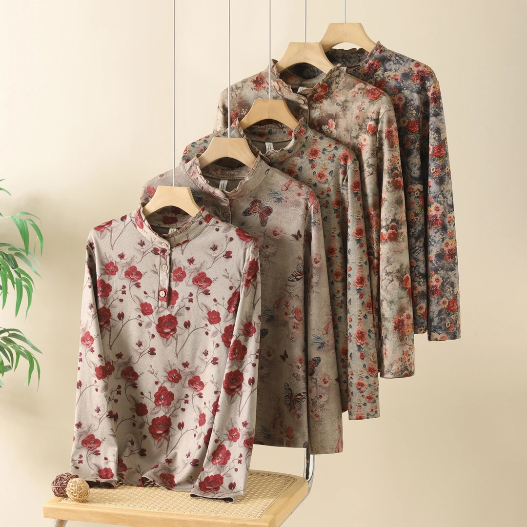 【大唐夫人】秋冬厚款妈妈立领纽扣朴实常规时尚碎花国风女装2568