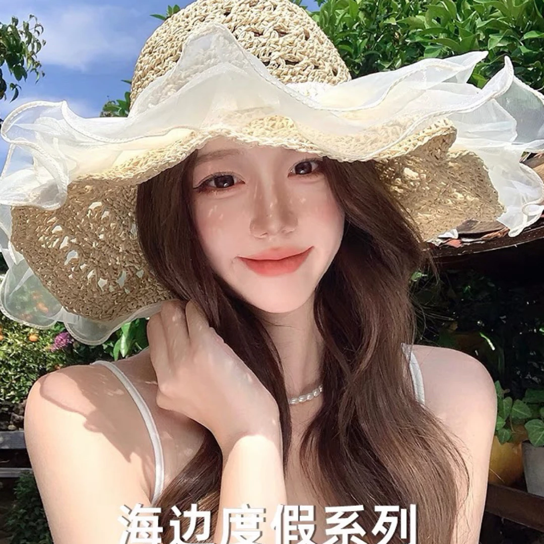 英国Next Vlone沙滩帽女时尚百搭太阳帽可折叠遮阳防晒大帽檐草帽
