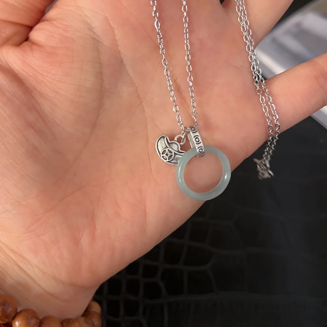 烟晶手链银S925镶嵌翡翠吊坠D666