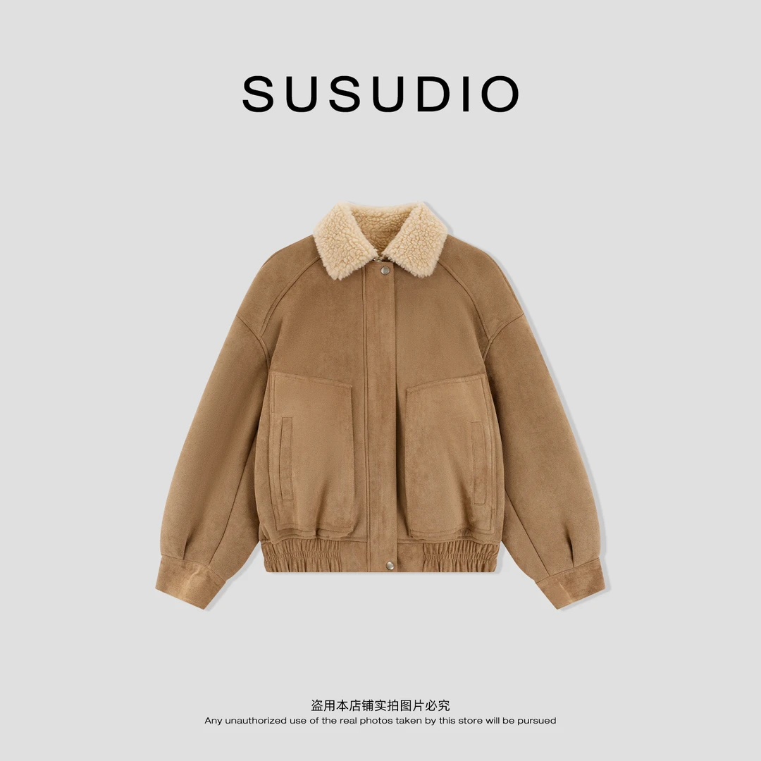 SUSUDIO 100绵羊毛 复古冬日感毛绒翻领麂皮夹克外套 70338